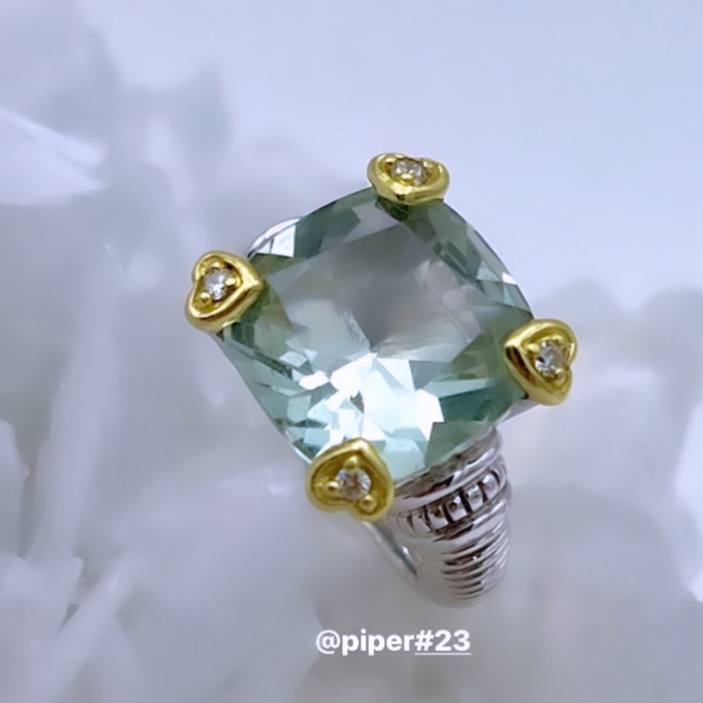 Judith Ripka JR TWO Fontaine Prasiolite & Diamond Cocktail Ring size 6 - Picture 5 of 8